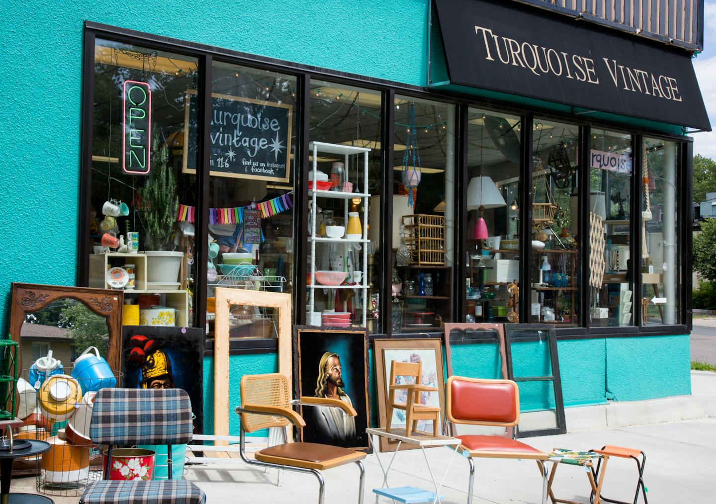 Items sit near the Turquoise Vintage entryway.