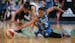 Minnesota Lynx guard Renee Montgomery (21) stole the basketball from San Antonio Stars guard Moriah Jefferson (4) Sunday, June 25, 2017 at Xcel Energy