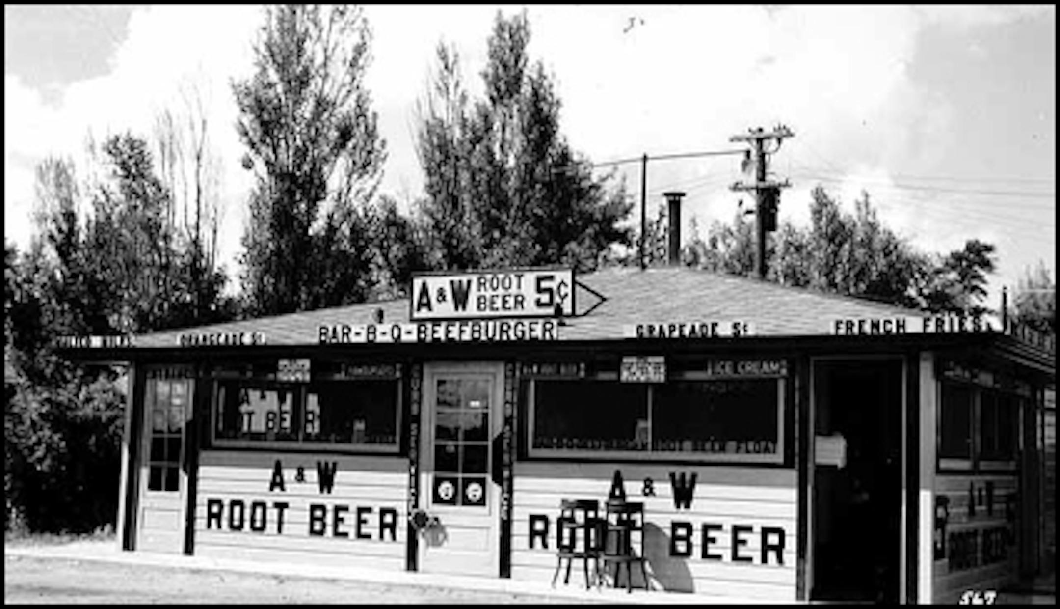 An A&W root beer stand in about 1955.