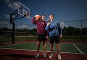 Joe Doerrer, right, and Nolan Newberg, who run Strictly Bball together, stand for a portrait at Shamrock Park Monday, June 20, 2022 in Shoreview, Minn