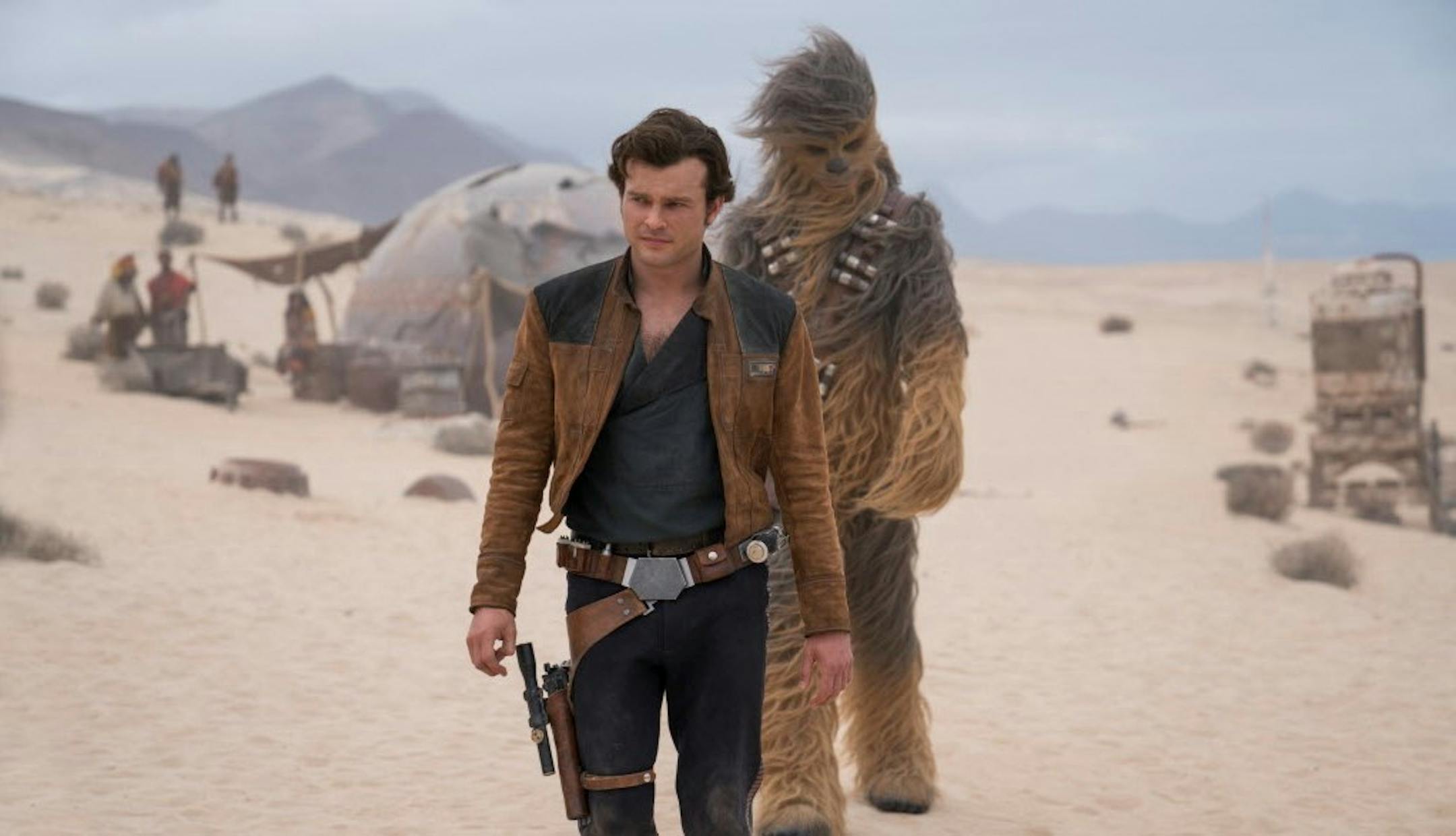 Alden Ehrenreich and Joonas Suotamo in a scene from "Solo: A Star Wars Story."