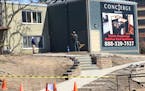 Masonry work is underway at the Concierge Apartments in Richfield. Out-of-state investors are snapping up older apartment complexes like this one in t