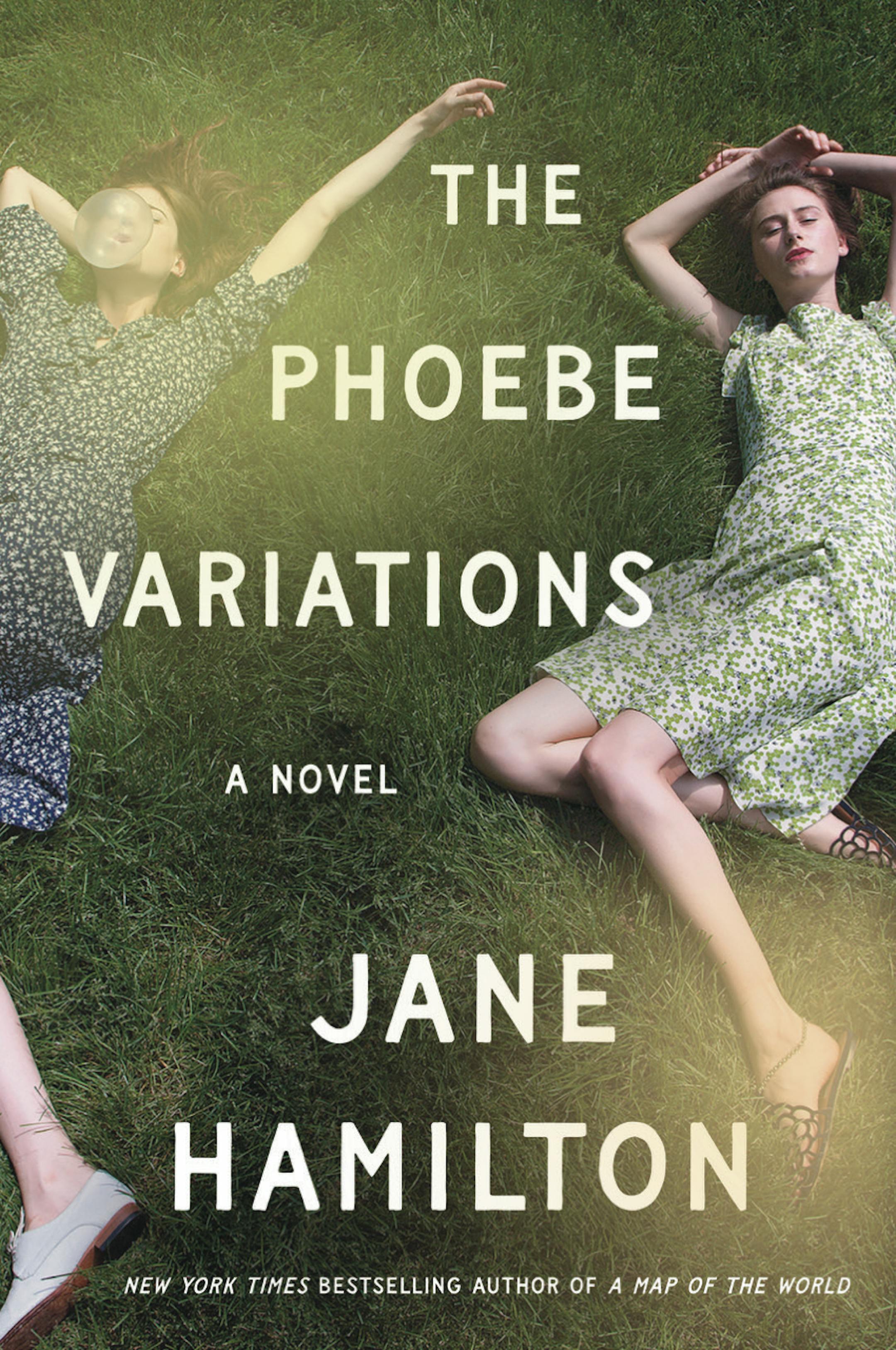 cover of The Phoebe Variations is a faded photo of two young women in floral dresses, lying on a grassy lawn