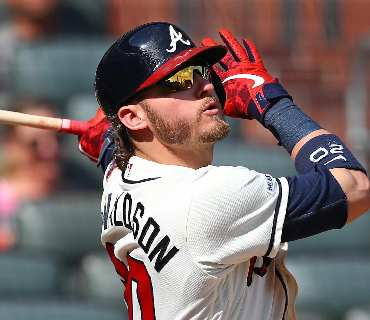 The Atlanta Braves' Josh Donaldson hits a three-run home run against the Colorado Rockies on April 28, 2019, at SunTrust Park in Atlanta. (Curtis Compton/Atlanta Journal-Constitution/TNS) ORG XMIT: 1488312