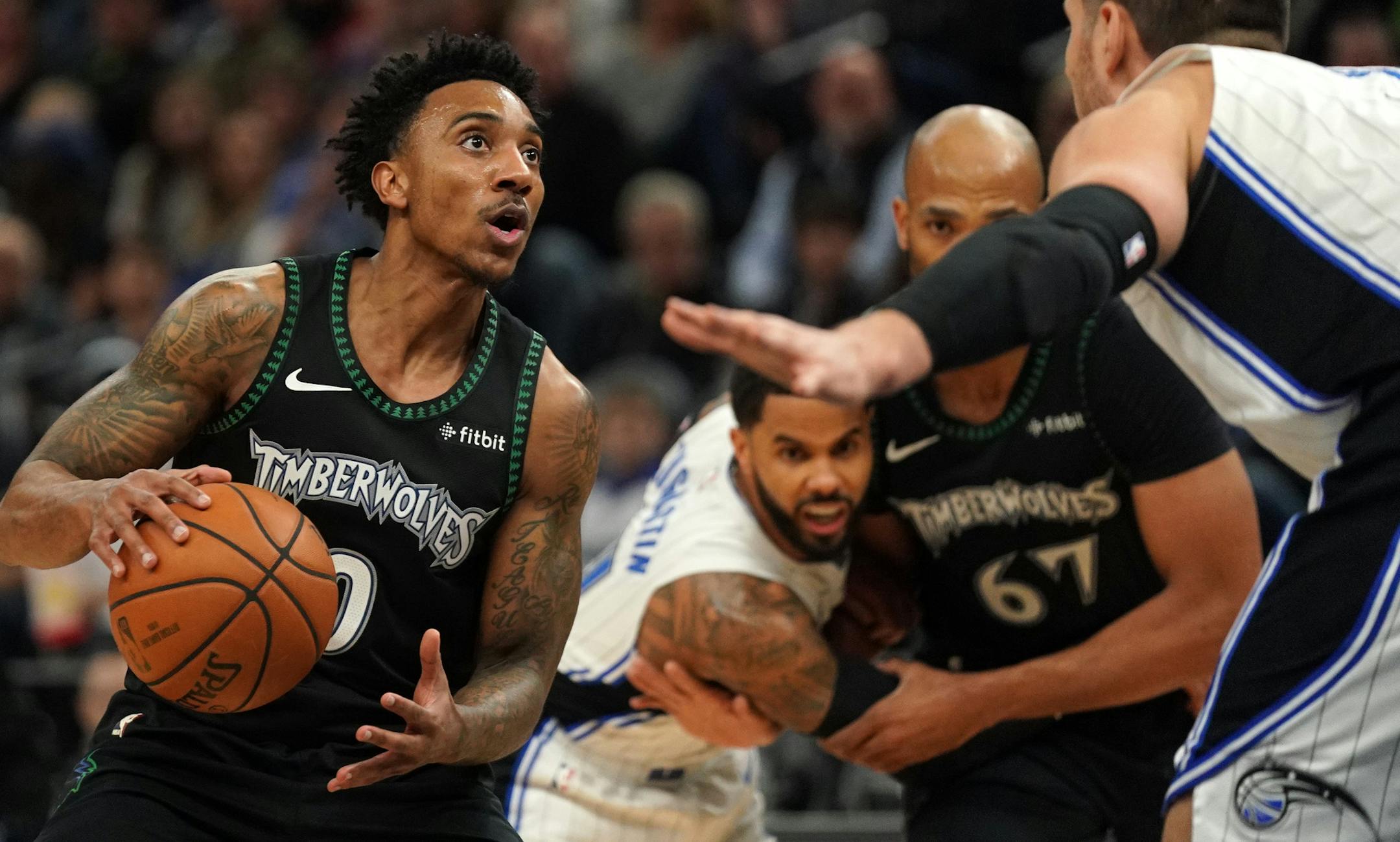 Minnesota Timberwolves guard Jeff Teague (0) looked to take a shot in the first half. ] ANTHONY SOUFFLE • anthony.souffle@startribune.com The Minnesota Timberwolves played the Orlando Magic in an NBA game Friday, Jan. 4, 2019 at the Target Center in Minneapolis.
