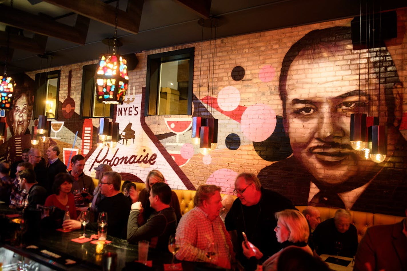 Nye's in Minneapolis features a mural by Burlesque Public Works Division, with the late Ruth Adams at left and Al Nye at right.