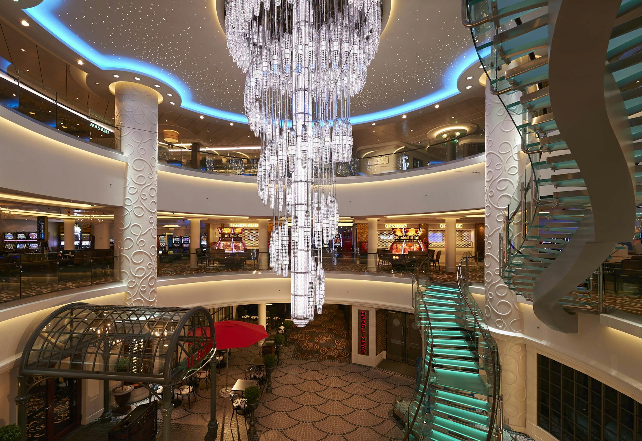 In an undated handout photo, an atrium in the Norwegian Getaway, a new 4,000-passenger cruise liner entering service on Feb. 8, 2014. The Getaway, home-ported in Miami, is one of a number of debuting ships that should mean more competitively-priced cruising options as the industry looks to recover from a difficult 2013. (Ingrid Fiebak via The New York Times) -- PHOTO MOVED IN ADVANCE AND NOT FOR USE - ONLINE OR IN PRINT - BEFORE JAN. 26 2014. -- NO SALES; FOR EDITORIAL USE ONLY WITH STORY SLUGGE