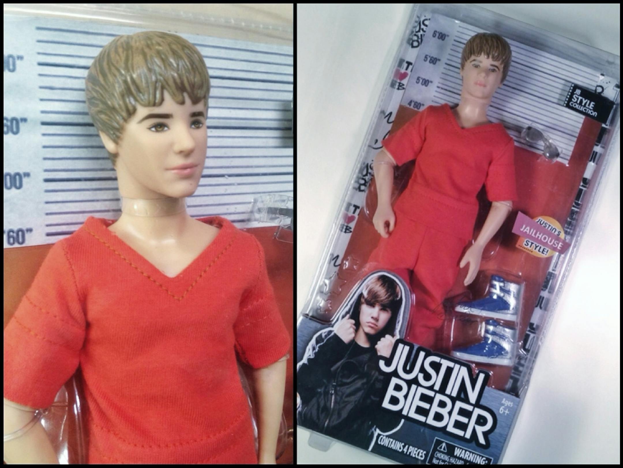 Christopher Straub created jail clothes for a Justin Bieber doll.