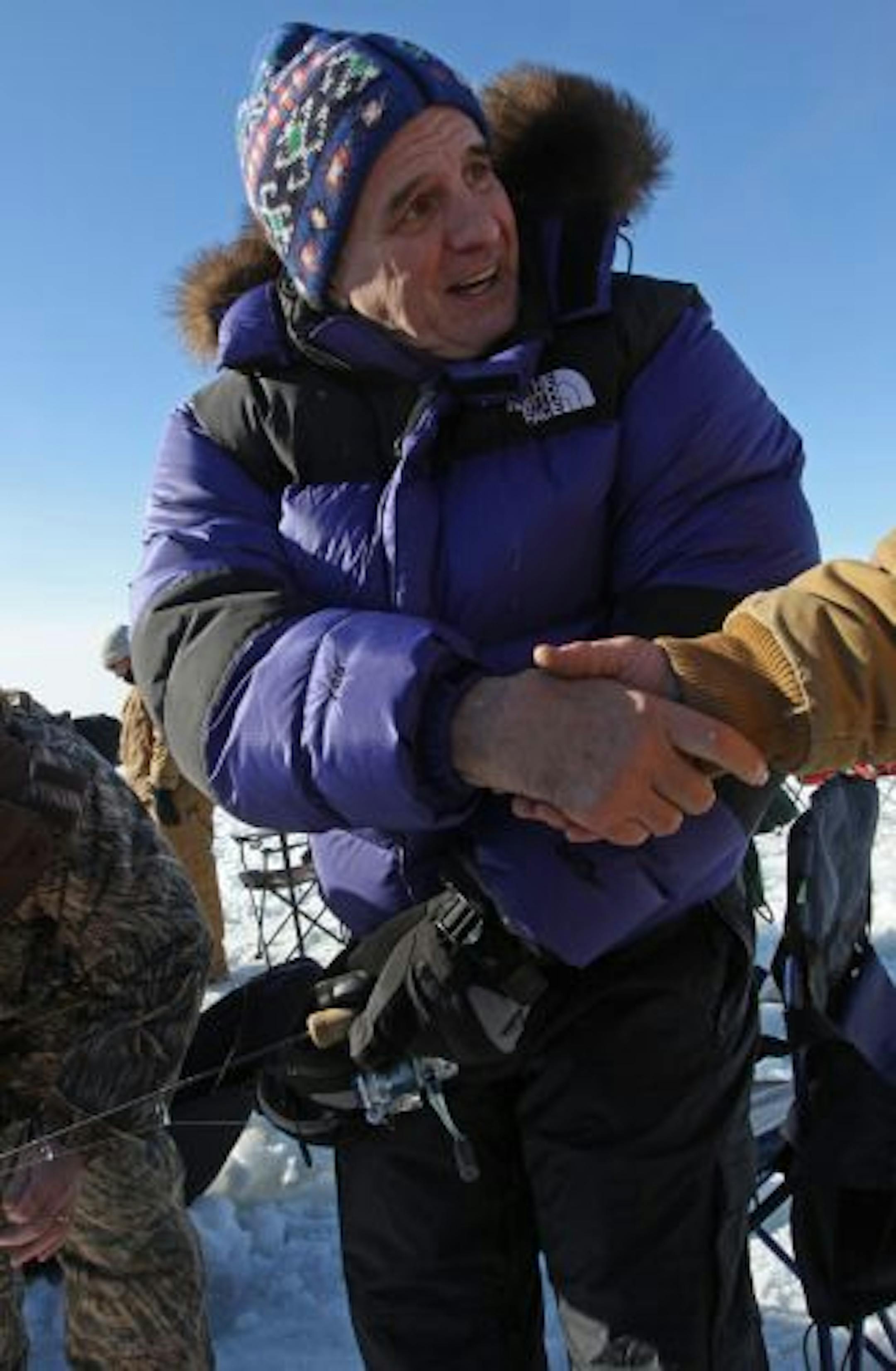 Minnesota Governor Mark Dayton tired his hand at ice fishing as anglers filled every fishing hole during the 21st Annual Brainerd Jaycees $150,000 Ice Fishing Extravanganza at Gull Lake. Over 10,000 anglers took part in the event that benefits area charities.