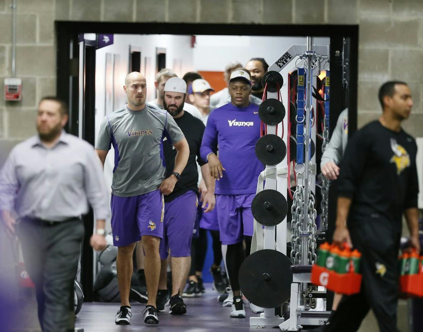 Quarterback Teddy Bridgewater, right, was the among Vikings players working out at Winter Park in April.