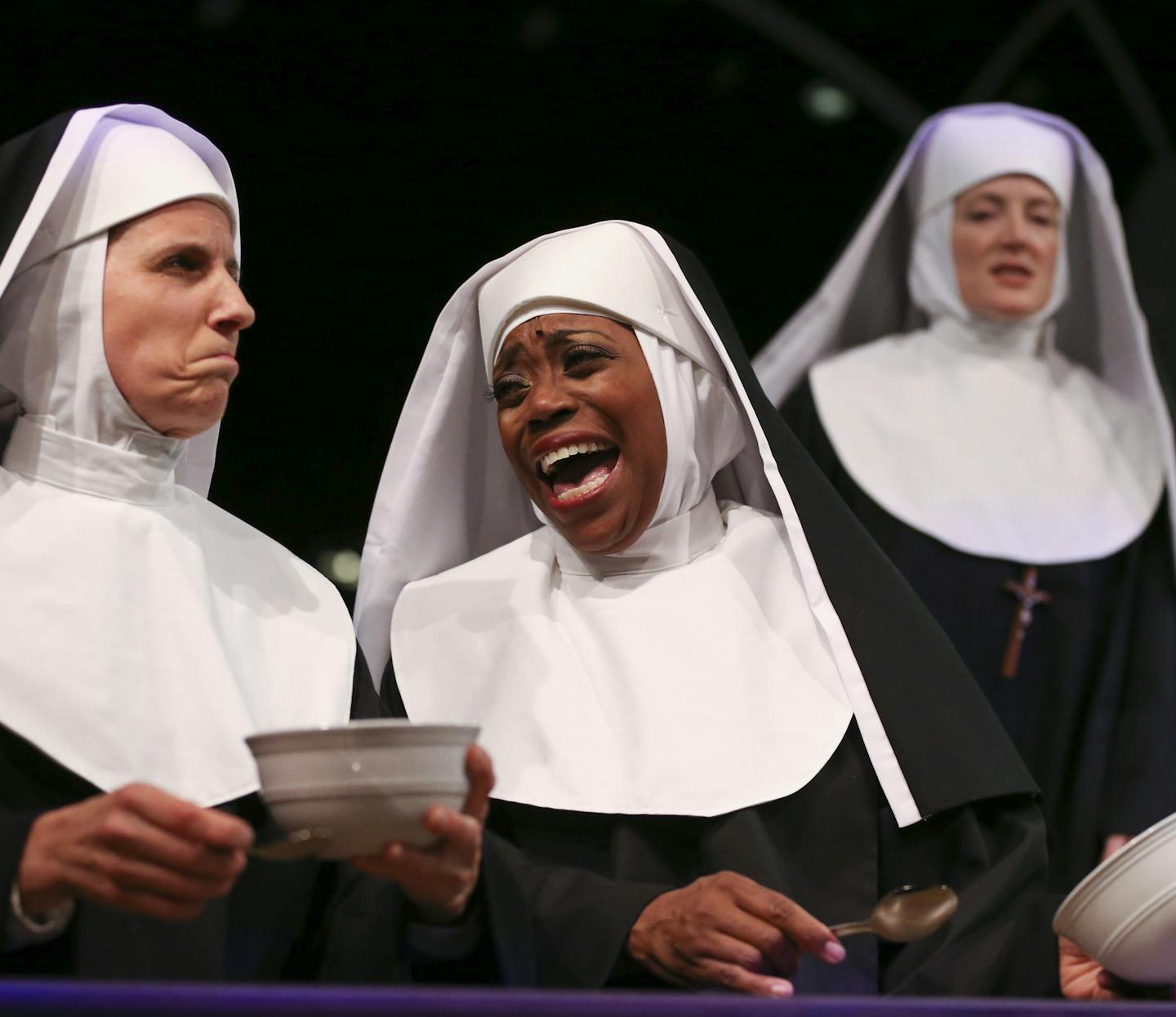 Regina Marie Williams (center, with Seri Johnson and Norah Long) as Deloris Van Cartier in &#x201c;Sister Act.&#x201d; &#x201c;There is something over there that isn&#x2019;t anywhere else &#x2014; it&#x2019;s family,&#x201d; she says of Chanhassen Dinner Theatres.