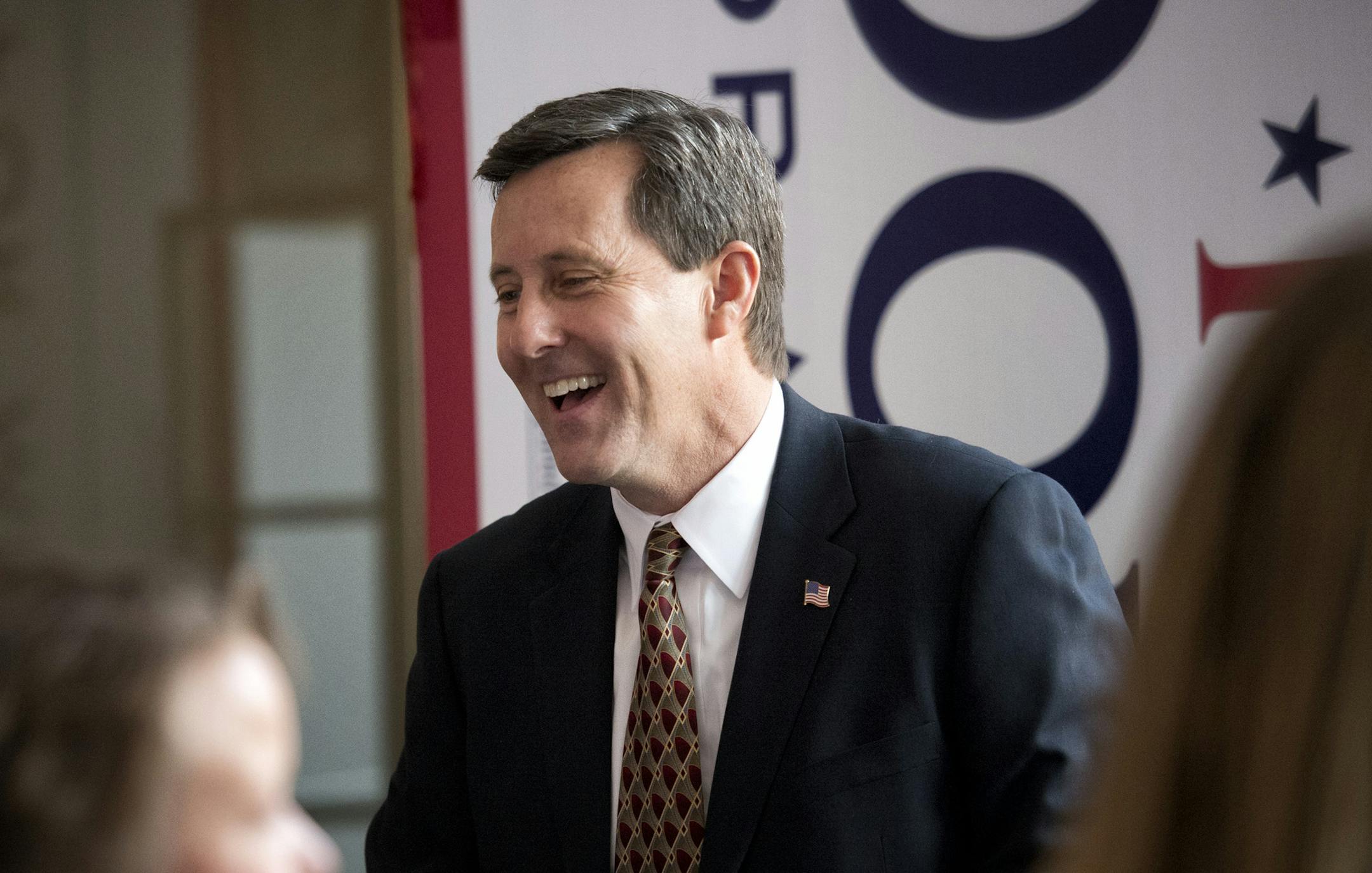 Keith Downey greeted folks in the hallway at their central committee meeting. He was later elected party chair. Saturday, April 6, 2013 ] GLEN STUBBE * gstubbe@startribune.com