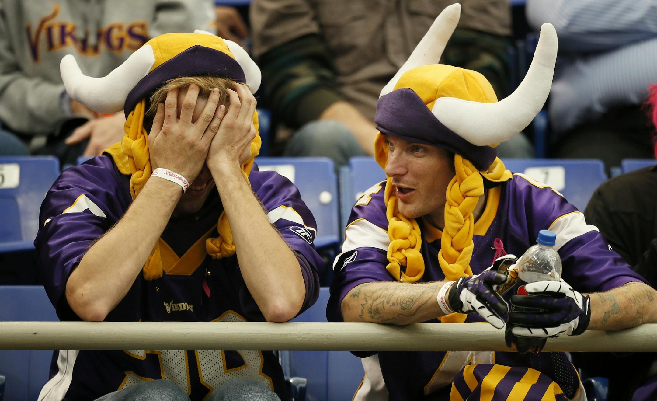 Vikings fans had a hard time watching during the fourth quarter of Sunday's 35-10 loss to Carolina.