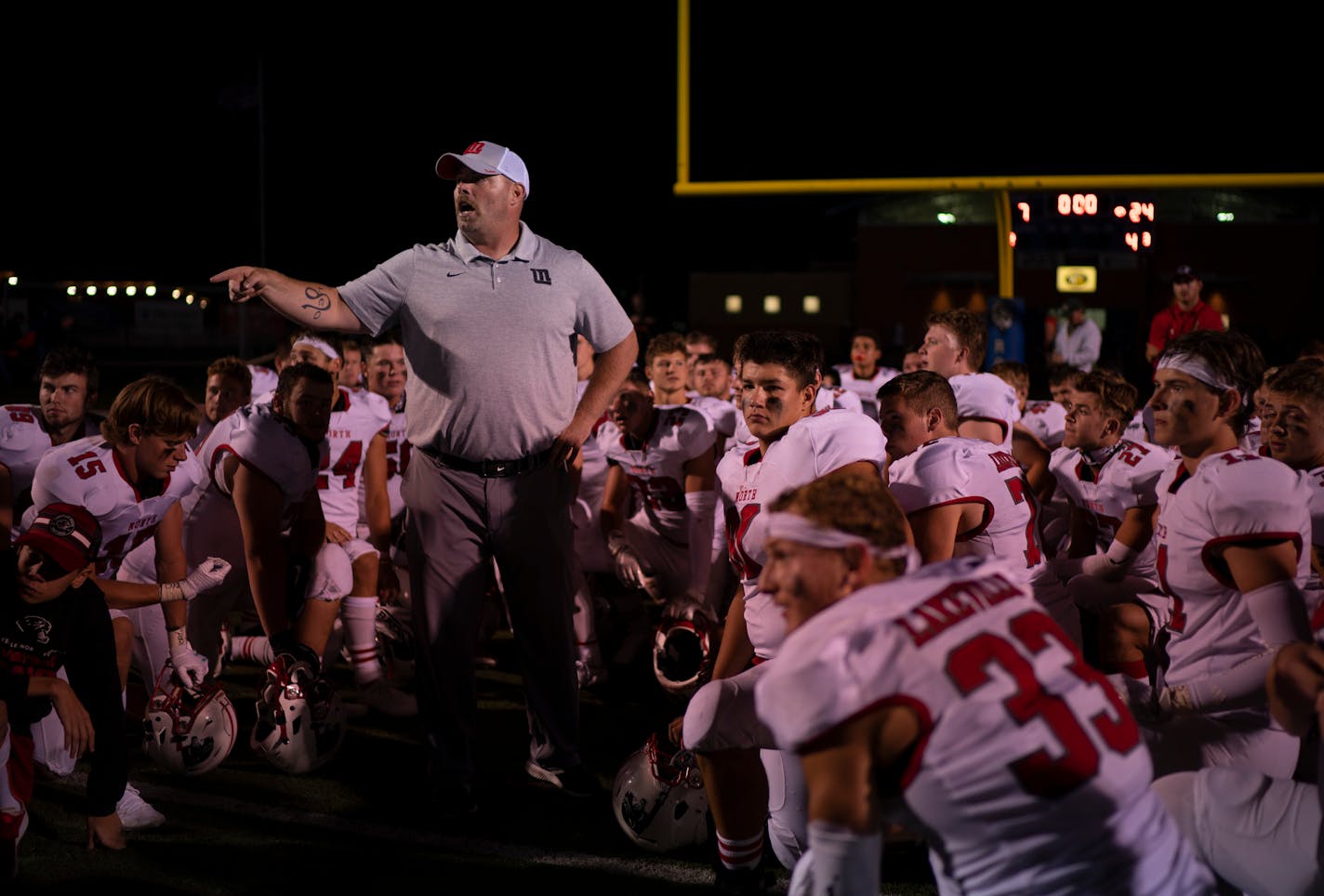 Lakeville North head coach Brian Vossen talked to his players after the game. ] JEFF WHEELER • jeff.wheeler@startribune.com