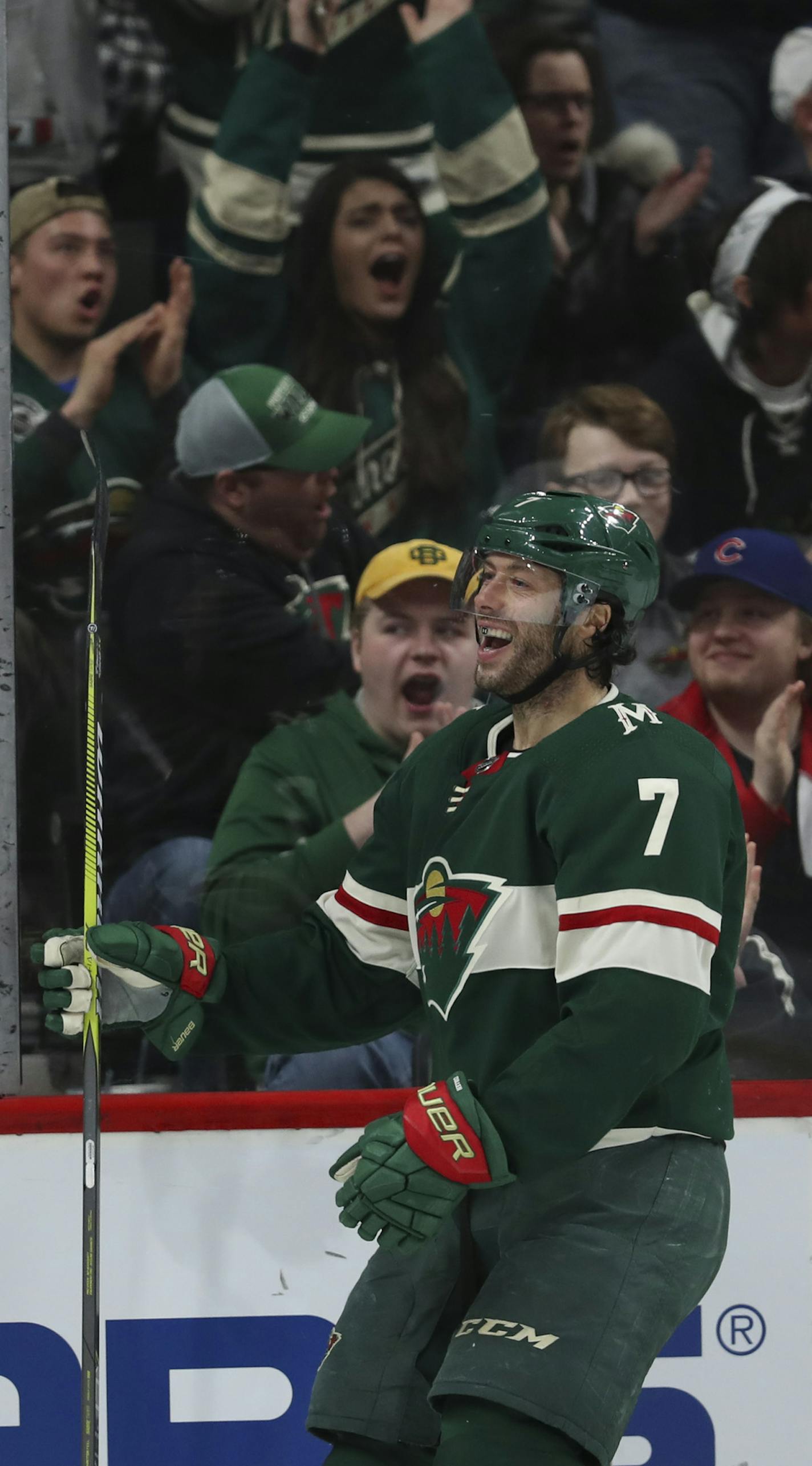 Minnesota Wild center Matt Cullen (7) smiled after scoring in the second period. ] JEFF WHEELER &#xef; jeff.wheeler@startribune.com The Minnesota Wild faced the San Jose Sharks in an NFL hockey game Sunday night, February 25, 2018 at Xcel Energy Center in St. Paul.