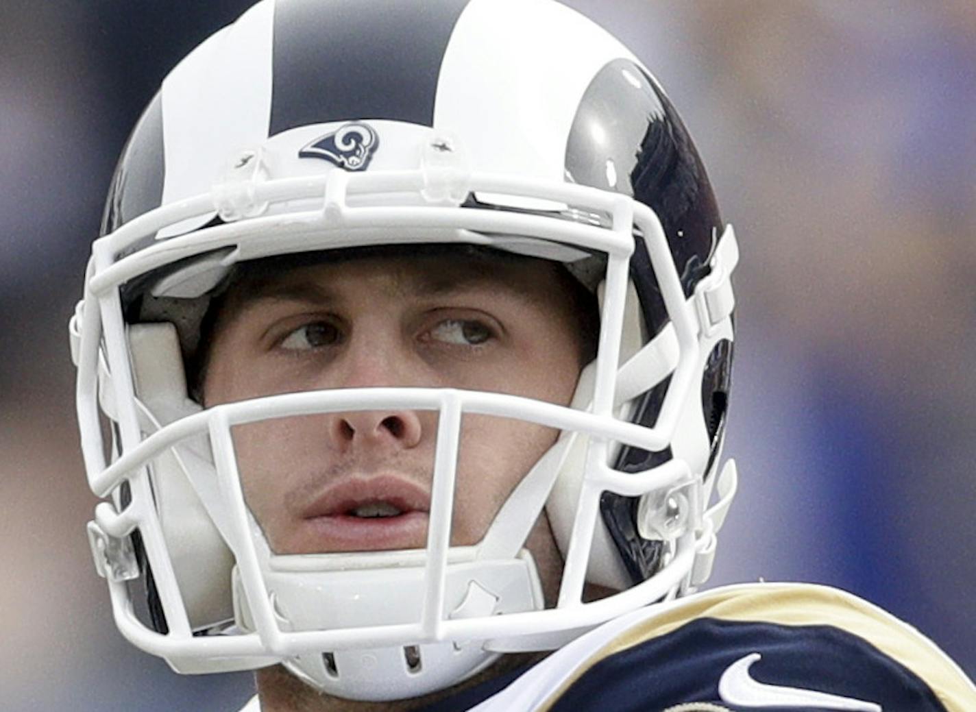 Los Angeles Rams quarterback Jared Goff warms up before an NFL football game against the Houston Texans Sunday, Nov. 12, 2017, in Los Angeles. (AP Photo/Jae C. Hong)