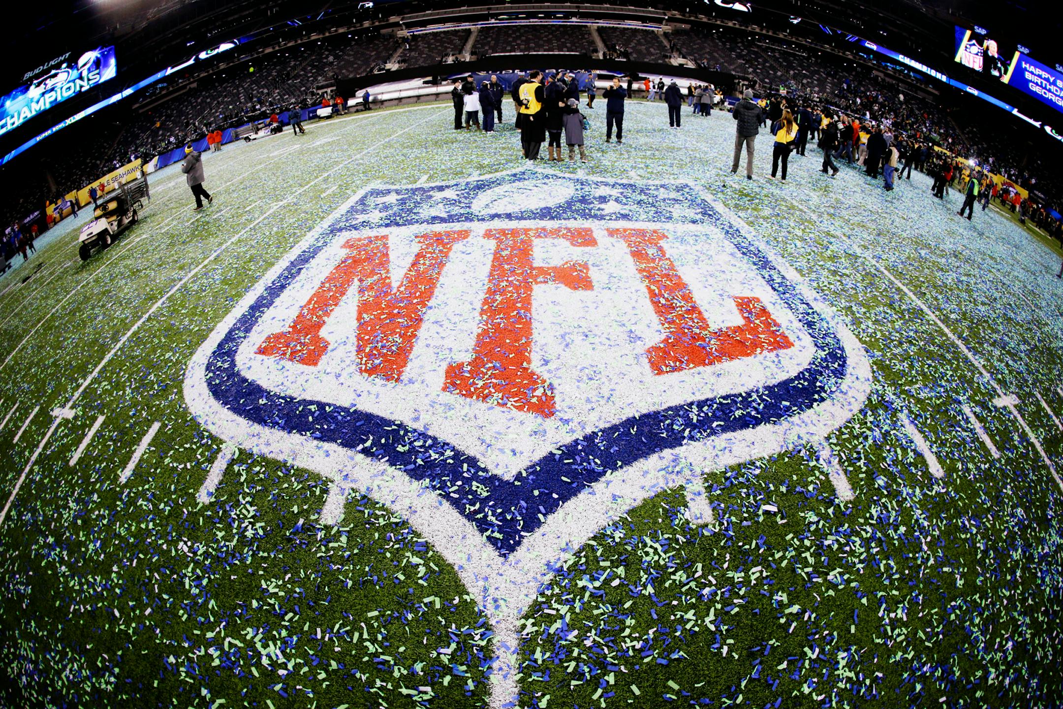 The field and NFL logo are covered with confetti after Super Bowl XLVIII between the Seattle Seahawks and the Denver Broncos last February in East Rutherford, N.J. Minnesota is bidding on the 2018 Super Bowl.