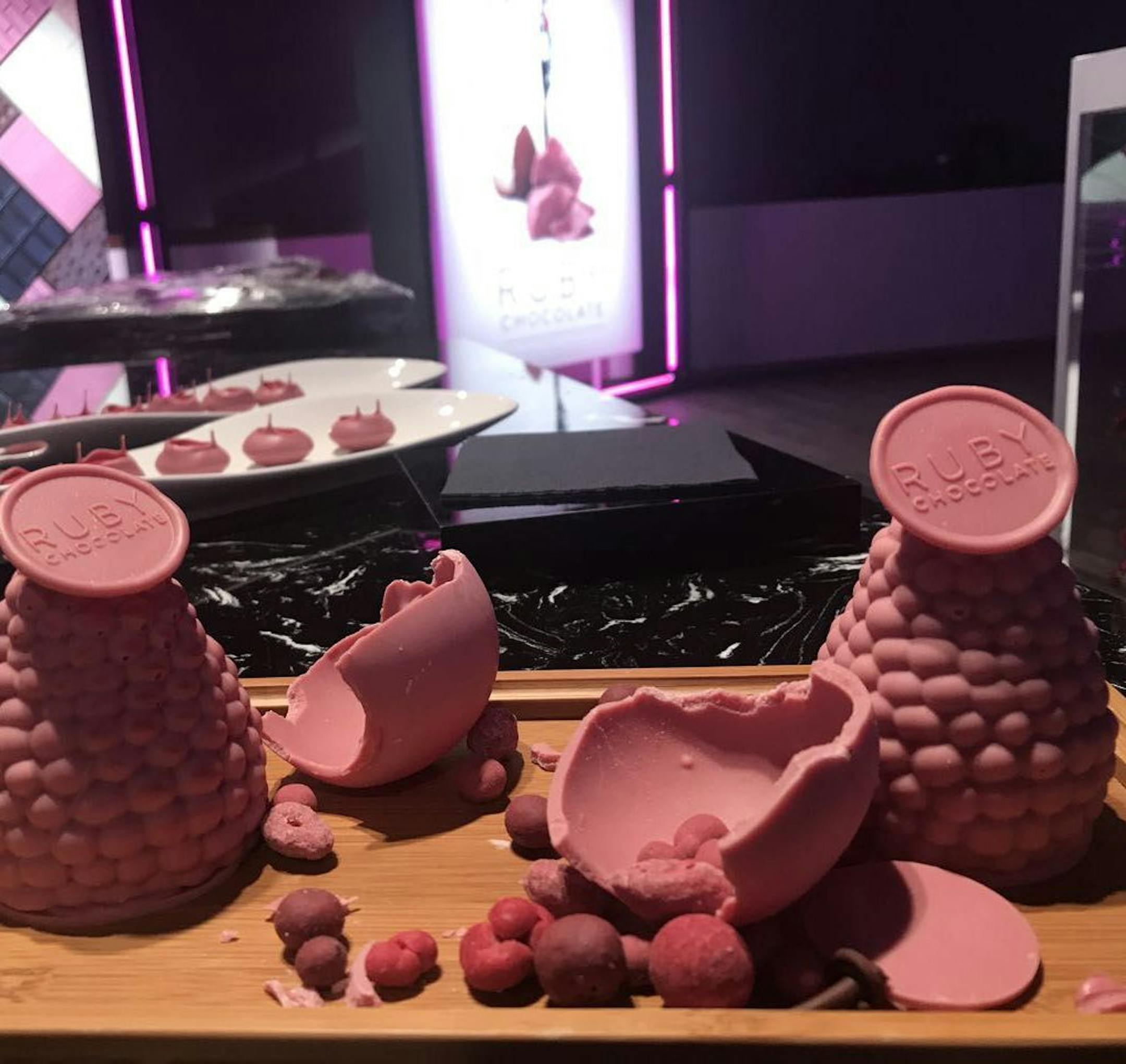 The ruby red hue of this chocolate is natural and new, developed from a special type of bean. (Photo provided by Barry Callebaut)