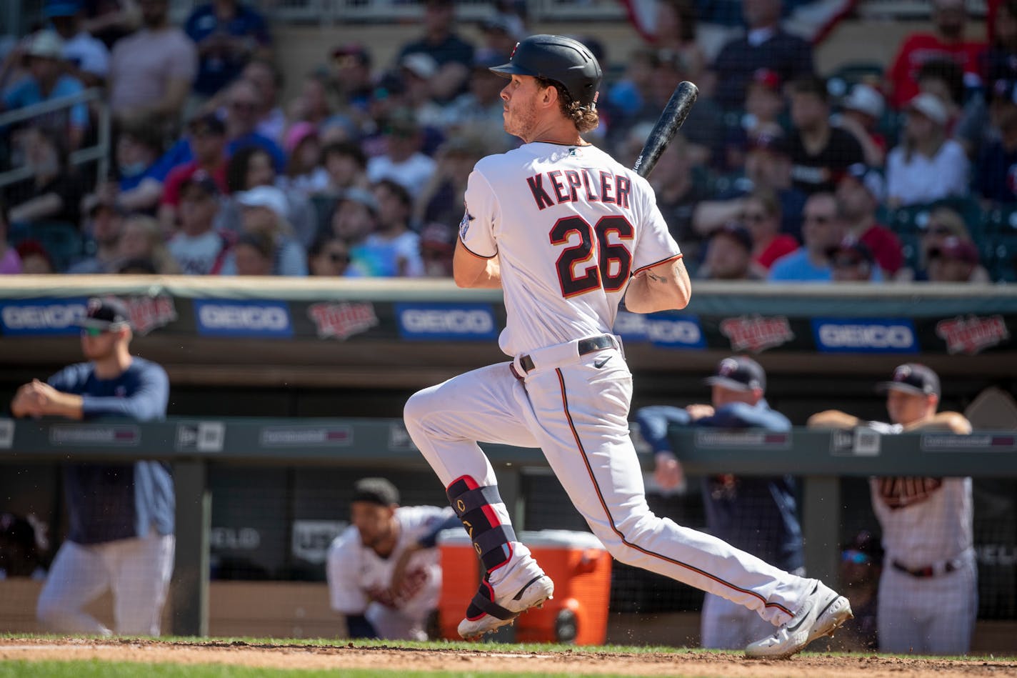 Minnesota Twins' Max Kepler bats against the Baltimore Orioles in the sixth inning of a baseball game Saturday, July 2, 2022, in Minneapolis. The Twins won 4-3. (AP Photo/Bruce Kluckhohn)