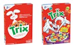 The Trix version with no artificial colors and flavors, left, was introduced two years ago. The new-old version, which will use some artificial colors