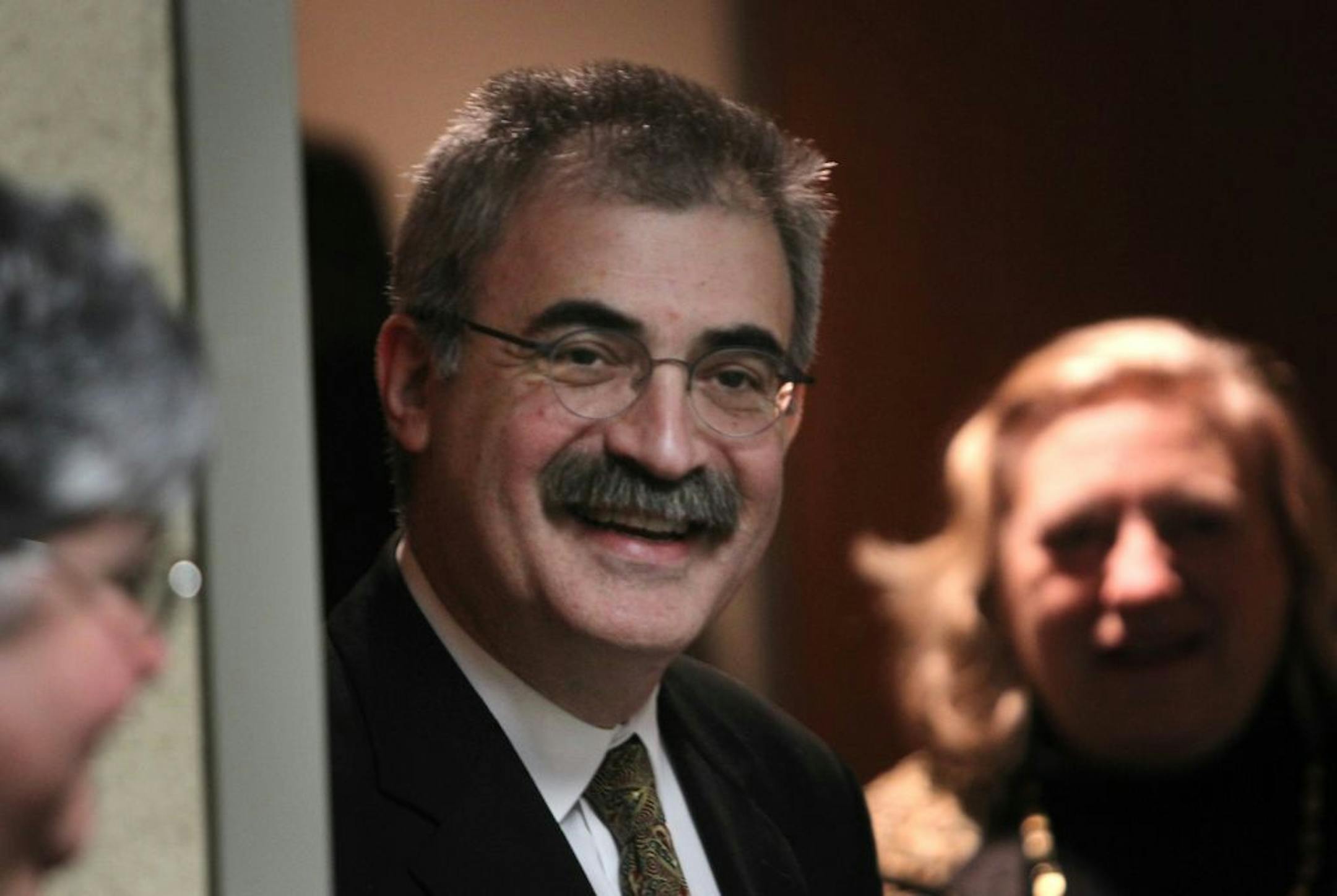 The MnSCU board of trustees picked University of Minnesota vice president Steve Rosenstone as the next chancellor of the Minnesota State Colleges and Universities. In this photo:] After the selection process Rosenstone met with the media along with MnSCU staff and well-wishers.