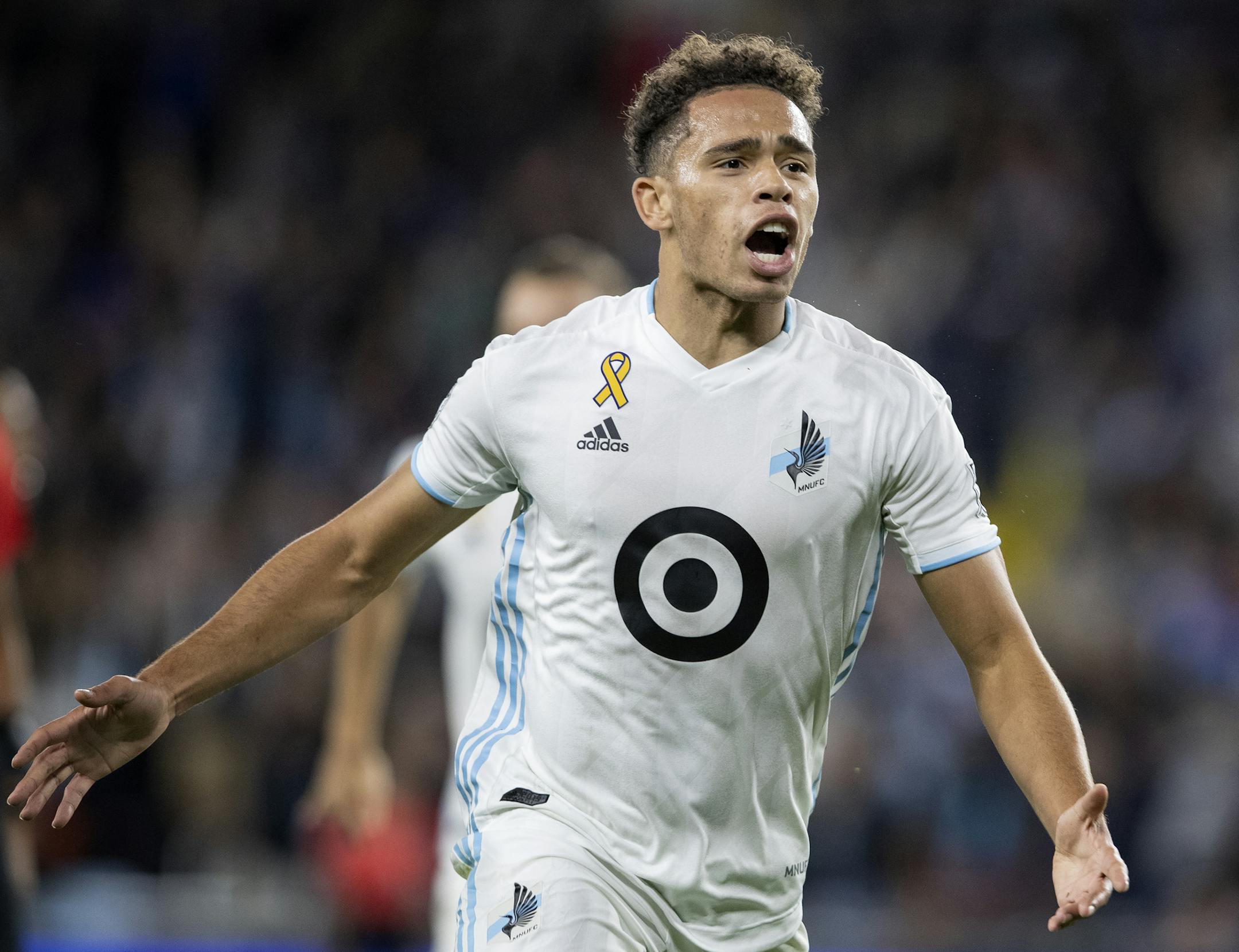Hassani Dotson (31) of Minnesota United celebrated after scoring what was to be the game winning goal. ] CARLOS GONZALEZ • cgonzalez@startribune.com – St. Paul, MN – September 25, 2019, Allianz Field, MLS, Soccer, Minnesota United FC Loons vs. Sporting Kansas City