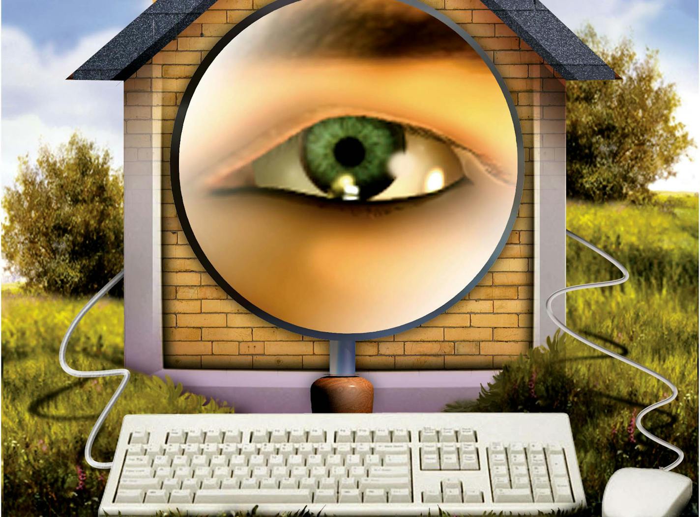 300 dpi 4 col x 9.4 in / 196x239 mm / 667x812 pixels Rick Nease color illustration of magnified eye spying from within a home computer. Detroit Free Press 2006 <p>
KEYWORDS: internet, web, online, software, spyware, spy, computer, keyboard, eye, home, house, digital, search, krtnational national, krtscitech, krtworld world, krttechnology technology, krttechsecurity security, krt, illustration ilustracion, grabado, hogar, casa, computadora, tecnologia, espia, ojo, de, contributed, coddington, nea