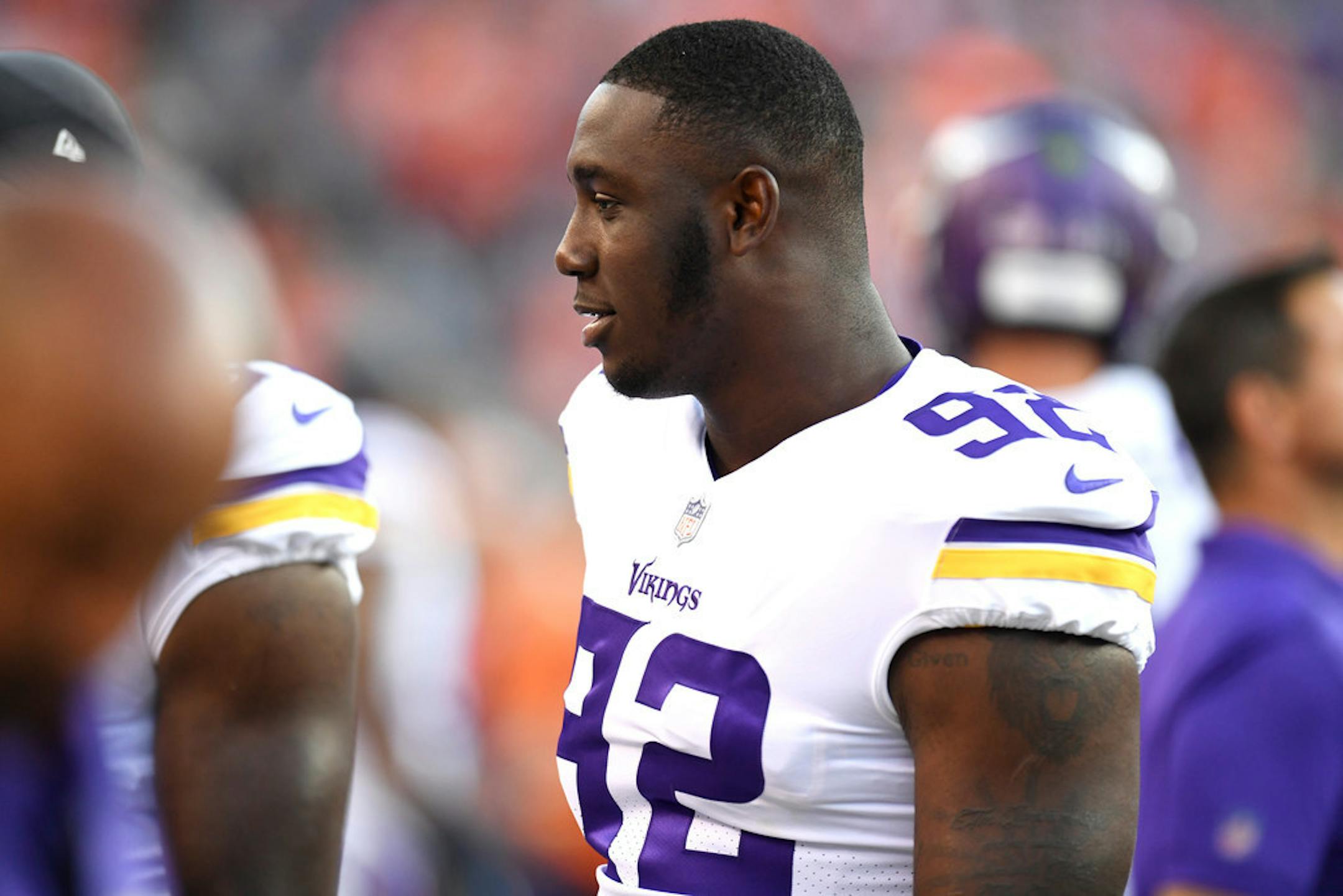 Jalyn Holmes warmed up before Saturday's game at Denver.