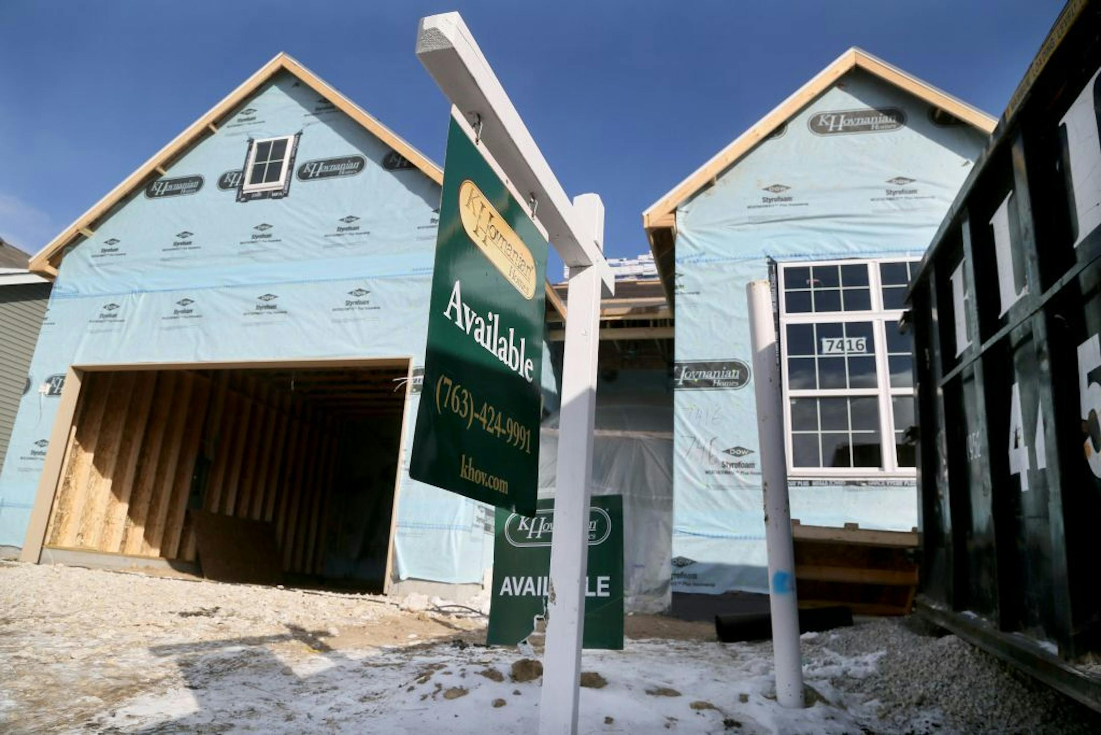 New single home construction in is full gear at Four Seasons at Rush Creek community. Here, Thursday, Feb. 26, 2015, in Maple Grove, MN.