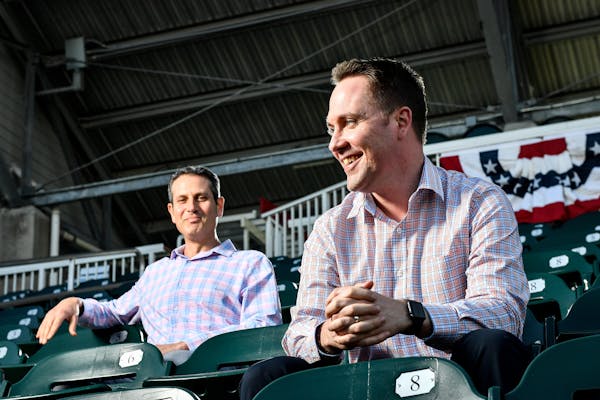 From left, Twins senior vice president and general manager Thad Levine and executive vice president and chief baseball officer Derek Falvey.