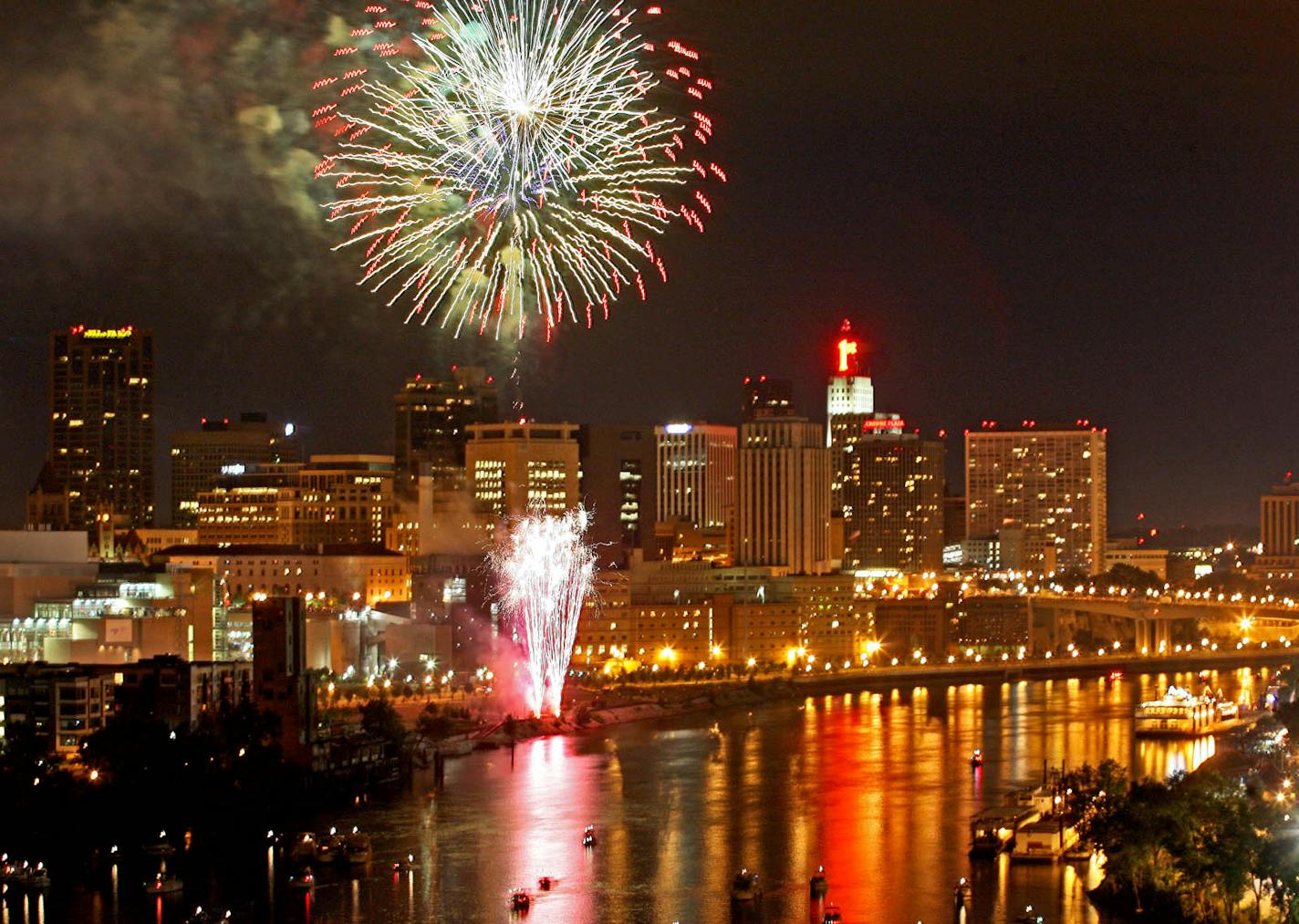 MARLIN LEVISON * mlevison@startribune.com Assign. #00003671A July 3, 2008] - GENERAL INFORMATION: First day of Taste of Minnesota. Fireworks display over downtown St. Paul. IN THIS PHOTO: