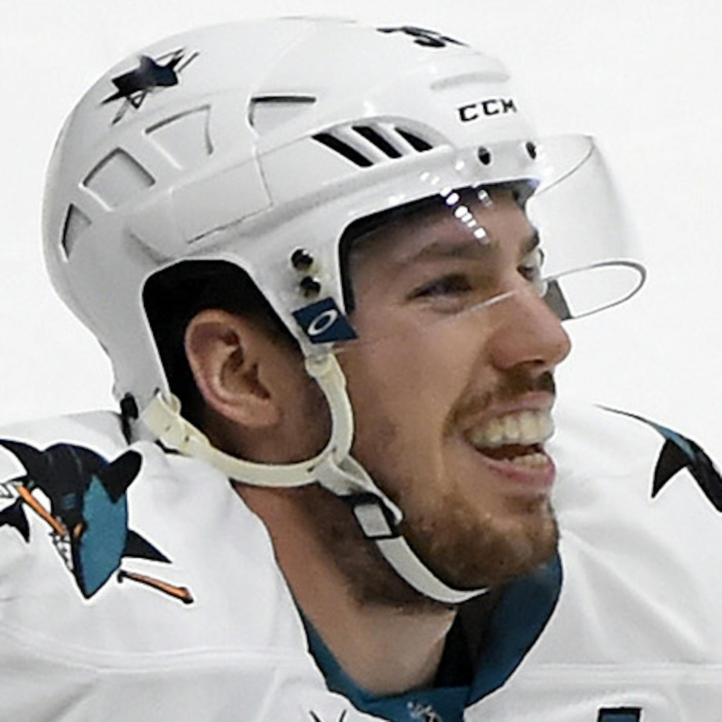 San Jose Sharks center Logan Couture (39) celebrates after scoring a goal against the Nashville Predators during the third in Game 6 of an NHL hockey Stanley Cup Western Conference semifinal playoff series Monday, May 9, 2016, in Nashville, Tenn. The Predators won in overtime 4-3. (AP Photo/Mark Zaleski) ORG XMIT: OTK