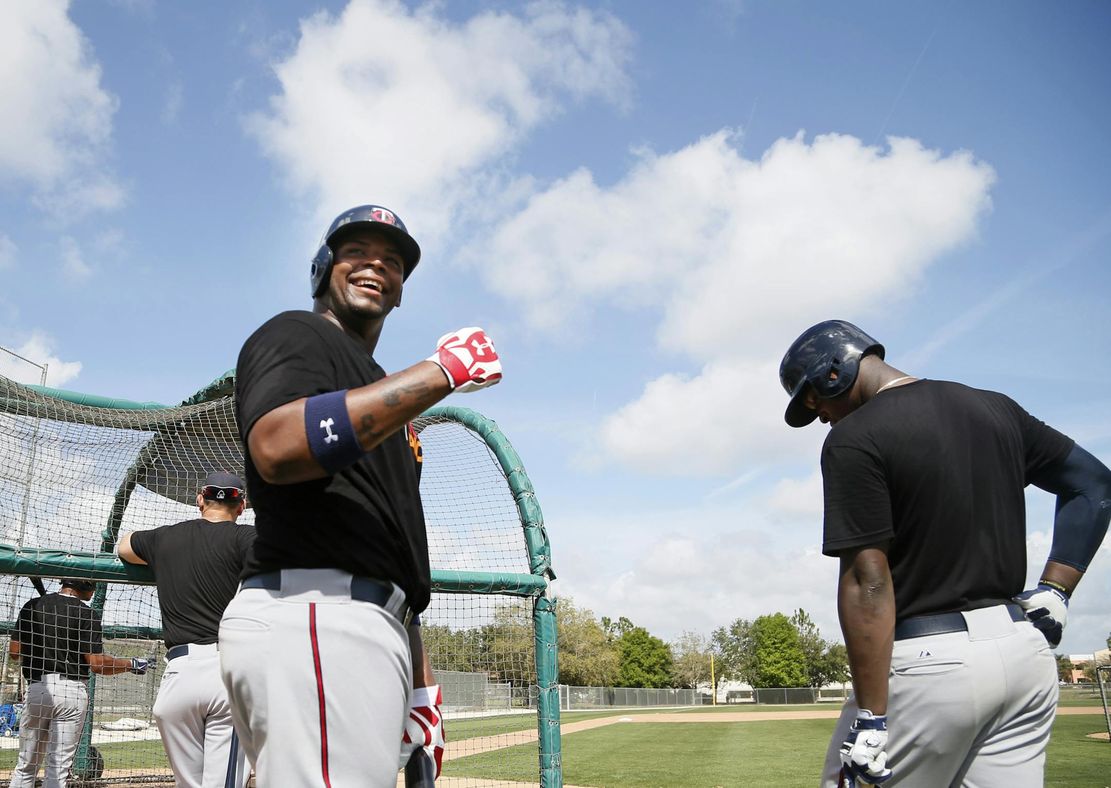 Kennys Vargas left and Miguel Sano took bating practice Saturday Feb 22. 2014 in Fort Myers, Florida at Lee County Sports Complex. ] JERRY HOLT jerry.holt@startribune.com Jerry Holt