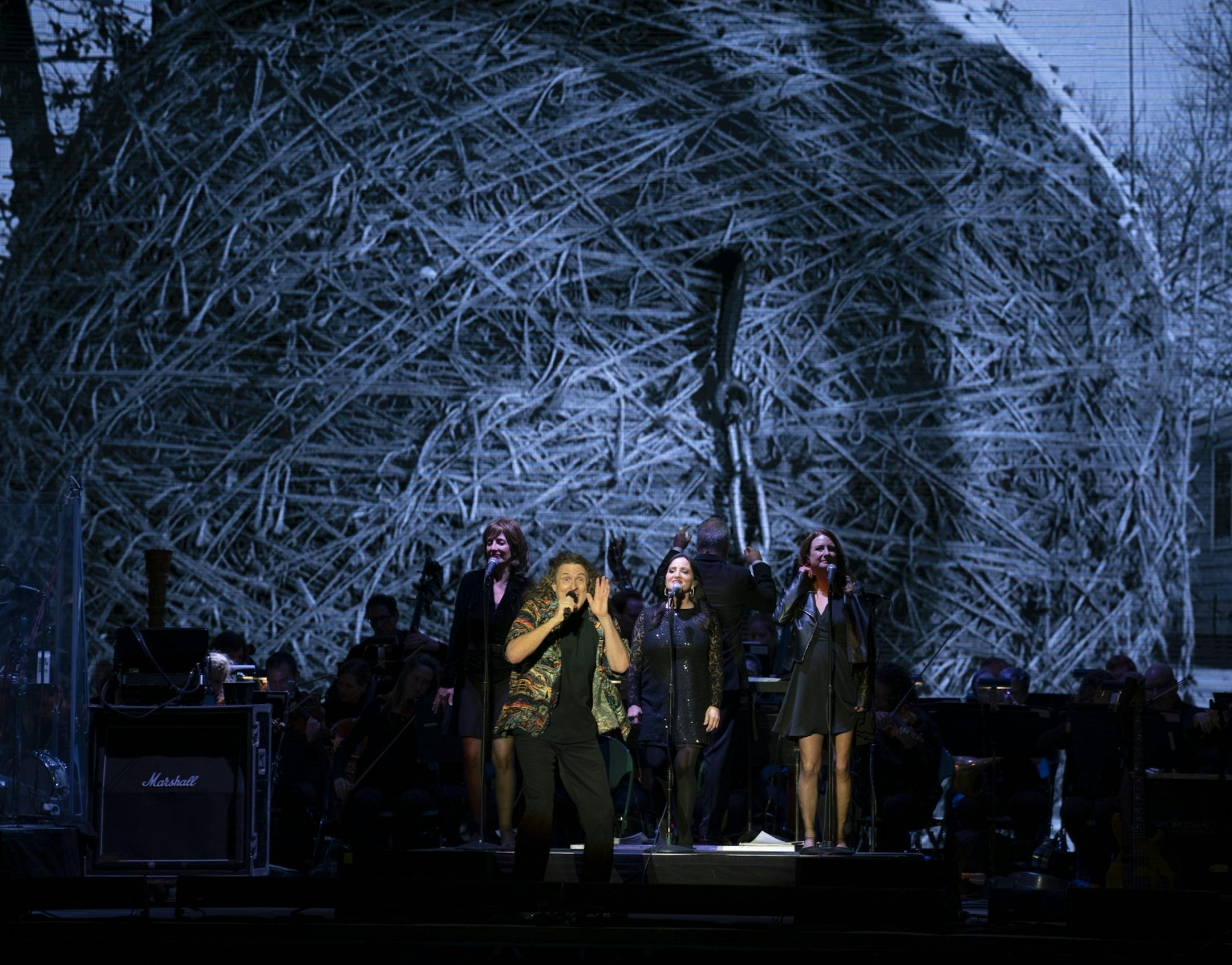 Weird Al Yankovic performing his song The Biggest Ball of Twine in Minnesota early in his set Tuesday night at the Grandstand.