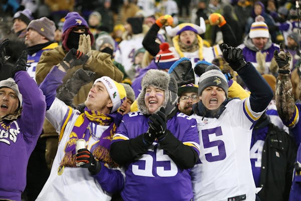 Vikings fans celebrated a 16-0 win over Green Bay at Lambeau Field Saturday December 23, 2017 in Green Bay, WI.
