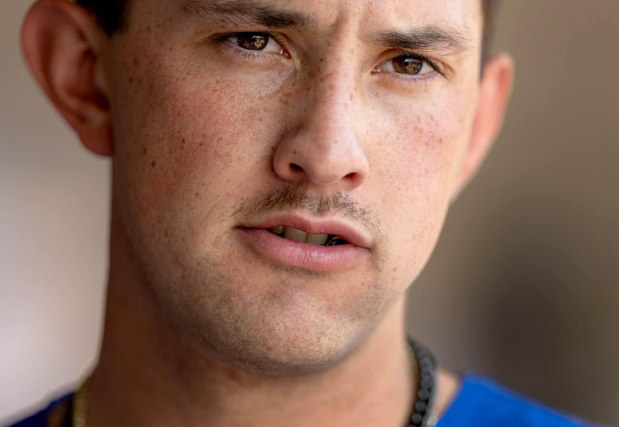 St. Paul Saints infielder Brooks Lee in the dugout Wednesday, August 9, 2023, at CHS Field in St. Paul, Minn.