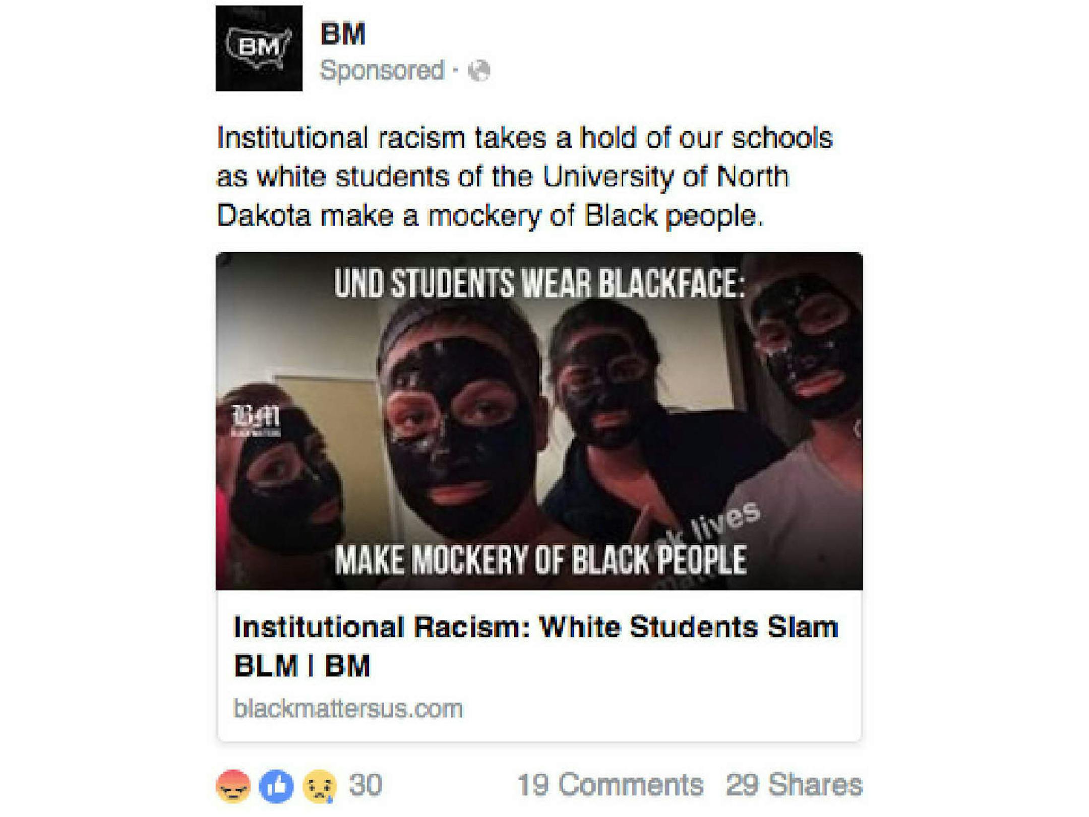 This sponsored post about women wearing blackface at the University of North Dakota was among those released by Democrats on the House intelligence committee.