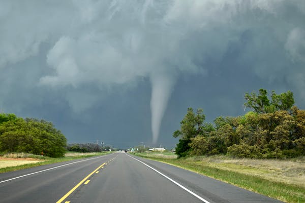 A tornado emerges west of Lockett, Texas, in April.