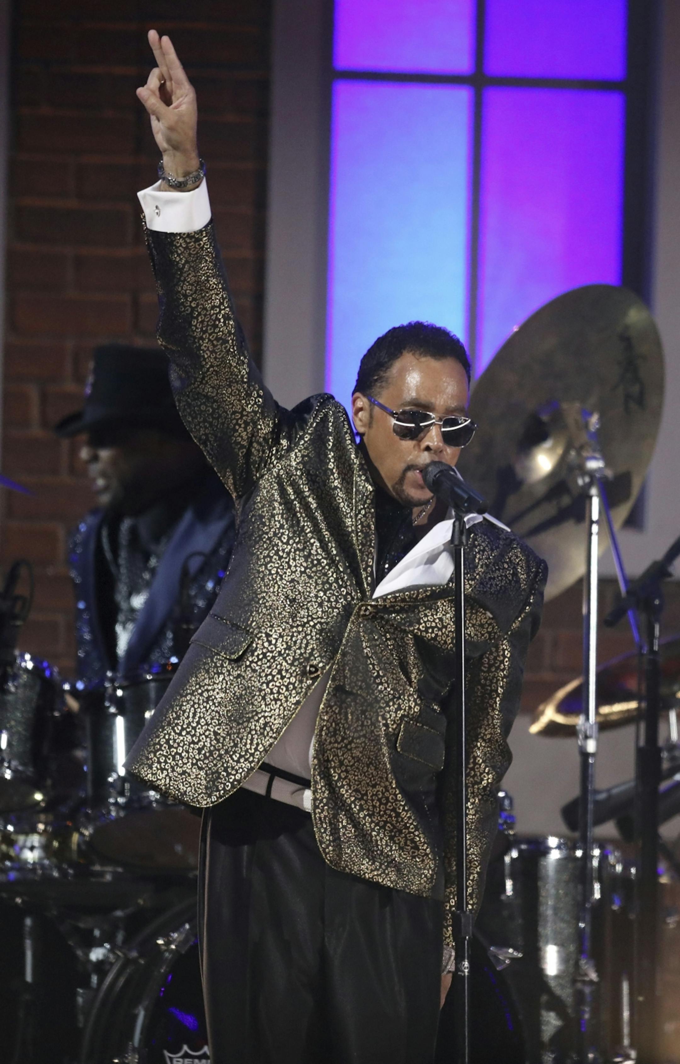 Morris Day of The Time performs a tribute to Prince at the 59th annual Grammy Awards.