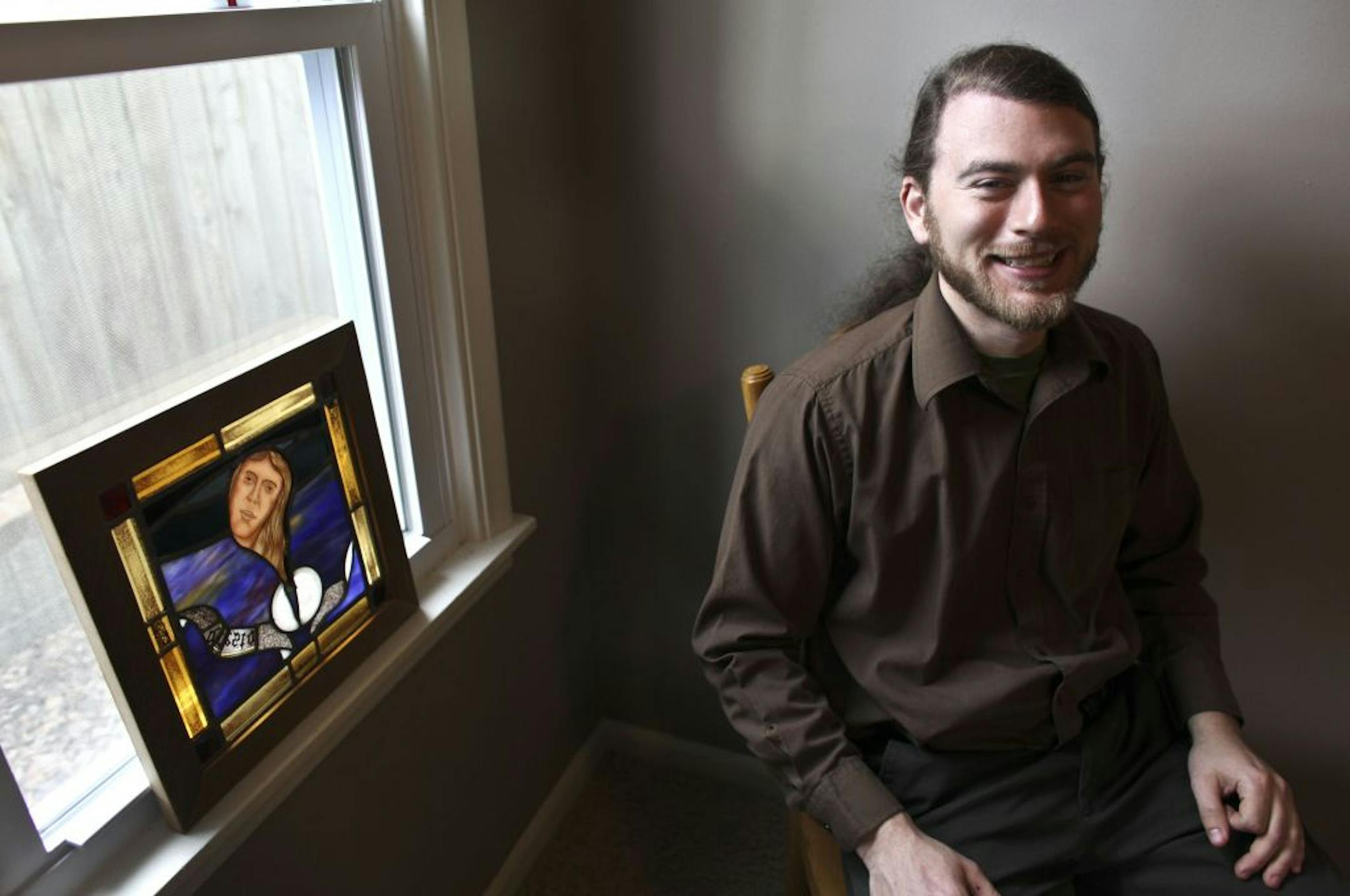 A stained-glass piece by Karl Unnasch was part of the crop of art that Richfield residents Nick Zimet and his wife, Liz Sanborn, got for their CSA last year.