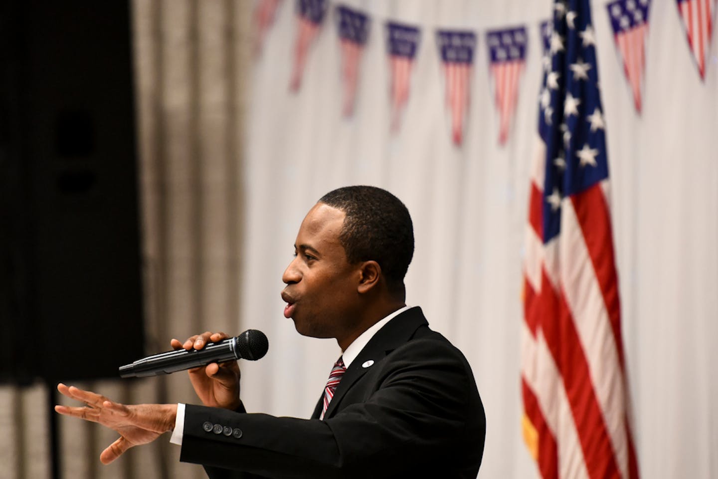 Brooklyn Center Mayor Mike Elliott spoke to supporters during his inauguration ceremony in January 2019.