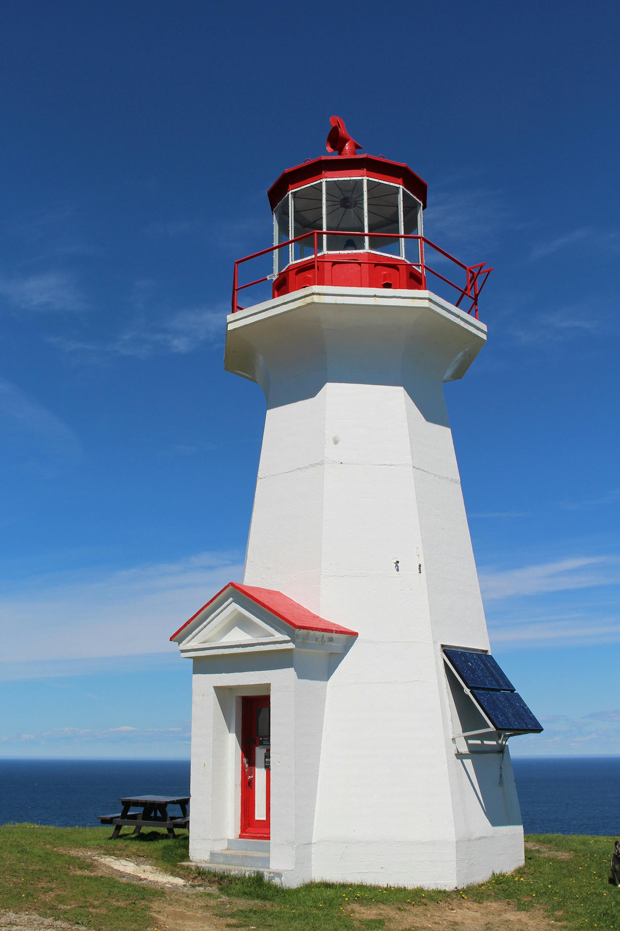 The Cape-Gaspé lighthouse, on a cliff overlooking the Gulf of St. Lawrence, is the easternmost of the Gaspé beacons.