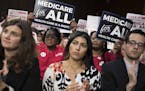 FILE &#x2014; Members of National Nurses United at a speech by Sen. Bernie Sanders (I-Vt.) about health care on Capitol Hill in Washington, Sept. 13, 