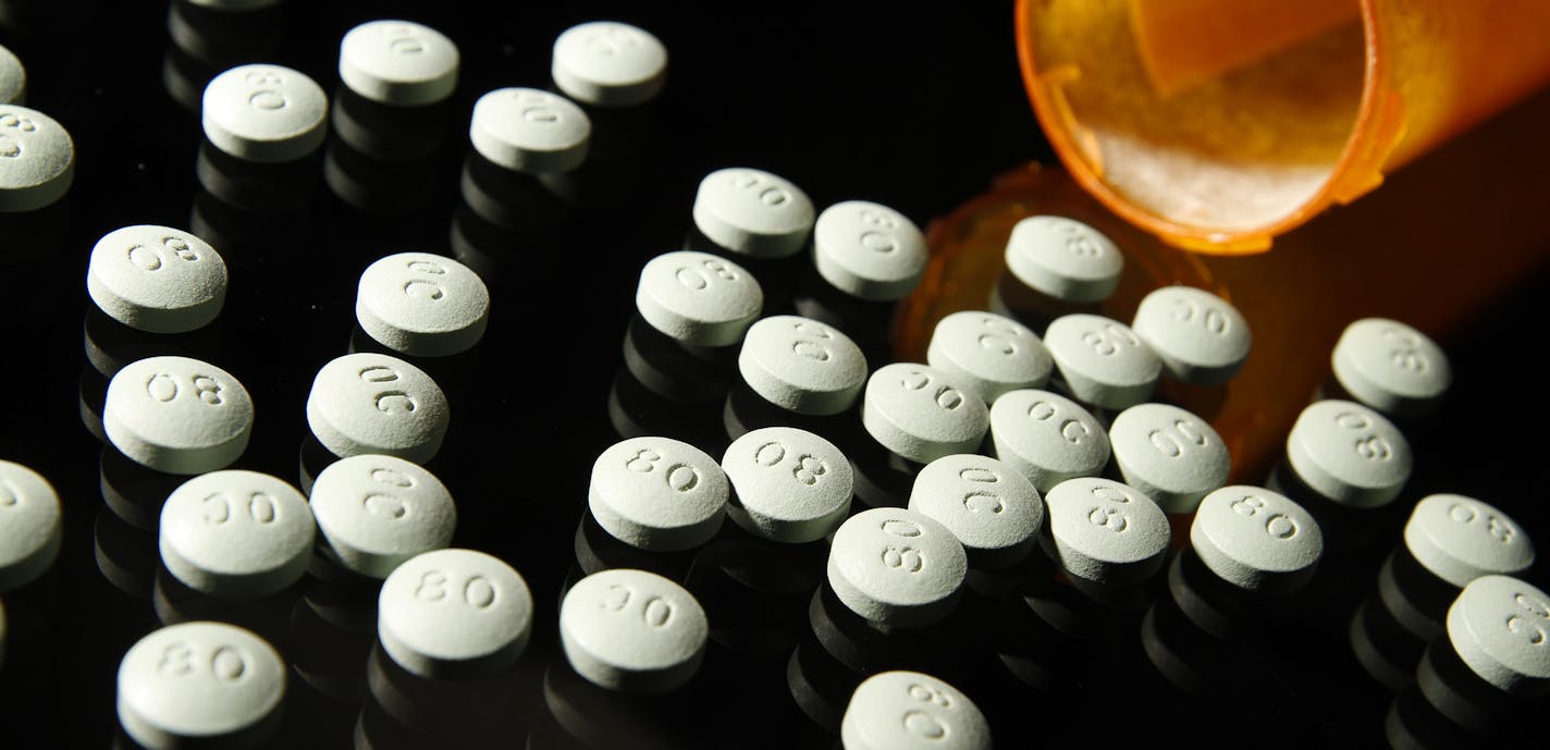 OxyContin 80 mg pills, photographed in the LA Times studio in 2013. (Liz O. Baylen/Los Angeles Times/TNS)