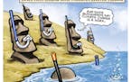 Sack cartoon: Sea levels and Easter Island