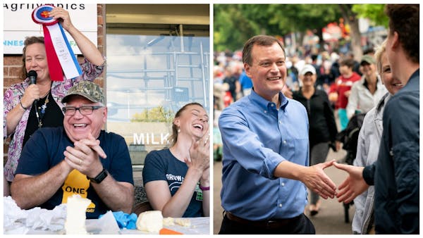 Being up for anything at the Minnesota State Fair is pretty much job No. 1 in running for governor. Tim Walz, left, and Jeff Johnson are game.