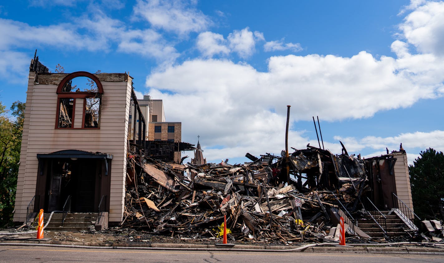 Little remained of Duluth's Adas Israel Congregation after it was gutted by fire early Monday morning. ] MARK VANCLEAVE &#xa5; The Adas Israel Congregation in Duluth was in ruins after being gutted by fire early Monday morning. Photographed Tuesday, Sep. 10, 2019 in Duluth.