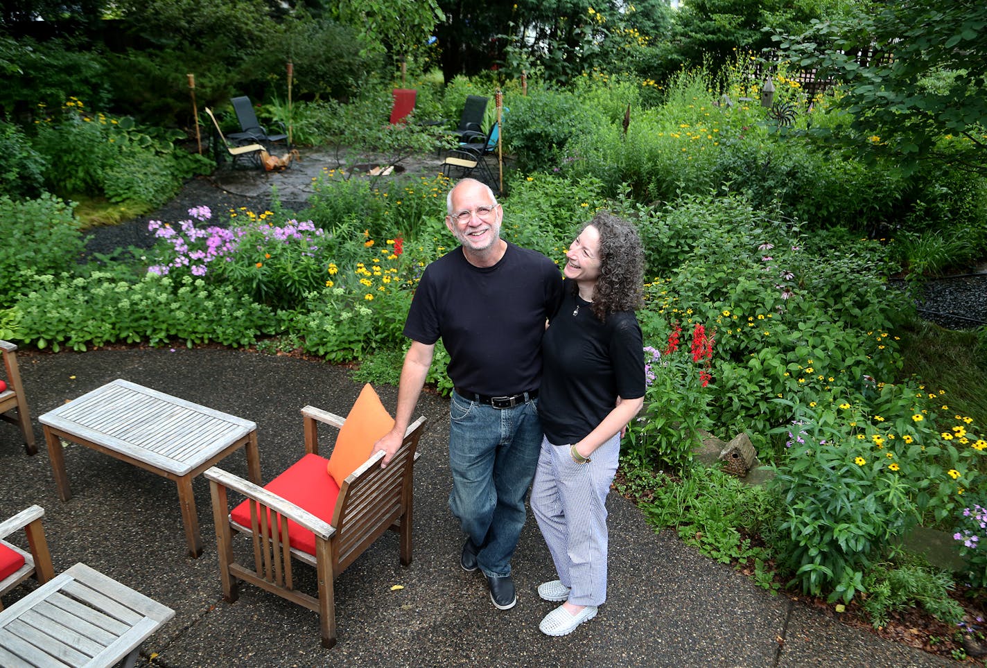 Beautiful Gardens winner Jeremy Mayberg and his wife Amy-Ann Mayberg in his mostly native plant garden Wednesday, Aug. 9, 2017, in Edina, MN.] DAVID JOLES &#xef; david.joles@startribune.com Beautiful Gardens winner Jeremy Mayberg**Jeremy Mayberg, Amy-Ann Mayberg , cq