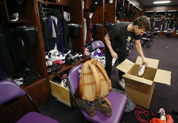Minnesota Vikings Blair Walsh cleaned out part of his locker for the season at Winter Park, Monday, January 11, 2016 in Eden Prairie, MN.