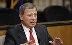 FILE - In this Sept. 19, 2014 file photo, Supreme Court Chief Justice John Roberts speaks at the University of Nebraska Lincoln in Lincoln, Neb. For a